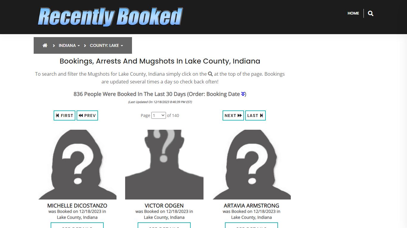 Recent bookings, Arrests, Mugshots in Lake County, Indiana